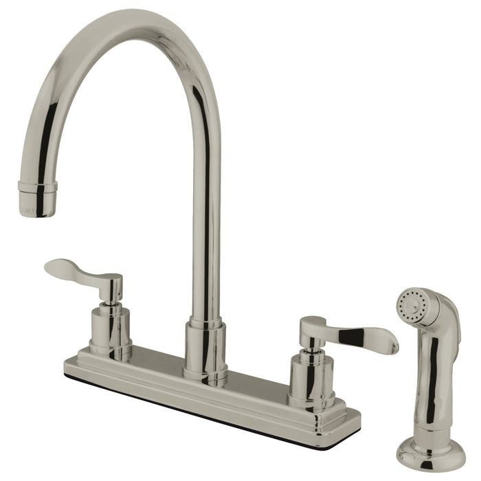 KS8798DFL Two-Handle 4-Hole Deck Mount 8" Centerset Kitchen Faucet with Side Sprayer, Brushed Nickel