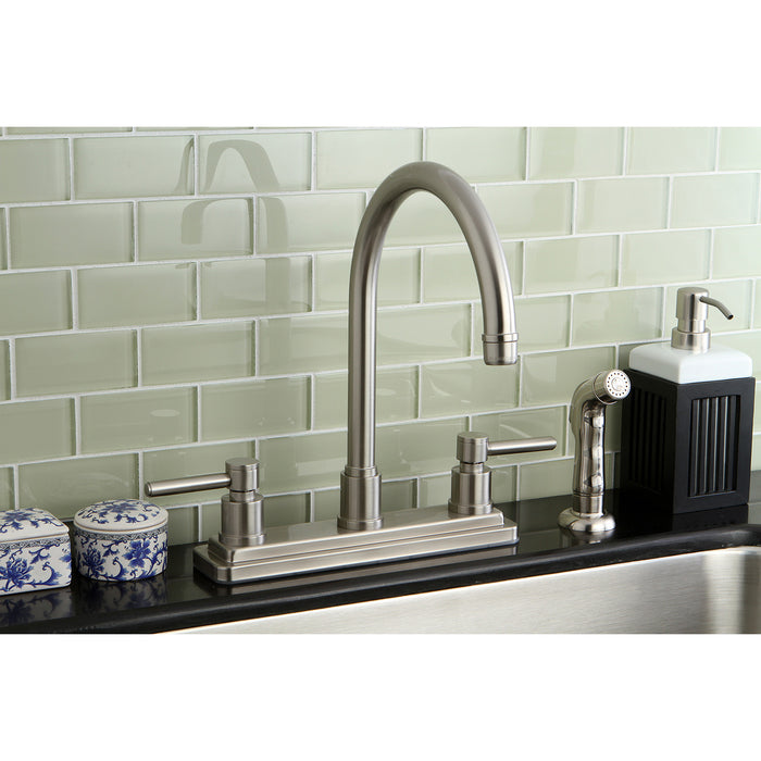 Concord KS8798DL Two-Handle 4-Hole Deck Mount 8" Centerset Kitchen Faucet with Side Sprayer, Brushed Nickel