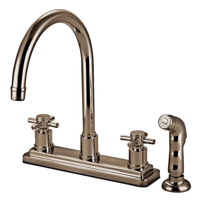 Concord KS8798DX Two-Handle 4-Hole Deck Mount 8" Centerset Kitchen Faucet with Side Sprayer, Brushed Nickel