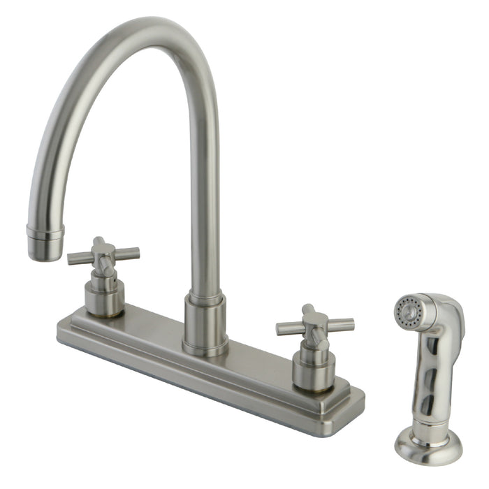 KS8798EX Two-Handle 4-Hole Deck Mount 8" Centerset Kitchen Faucet with Side Sprayer, Brushed Nickel