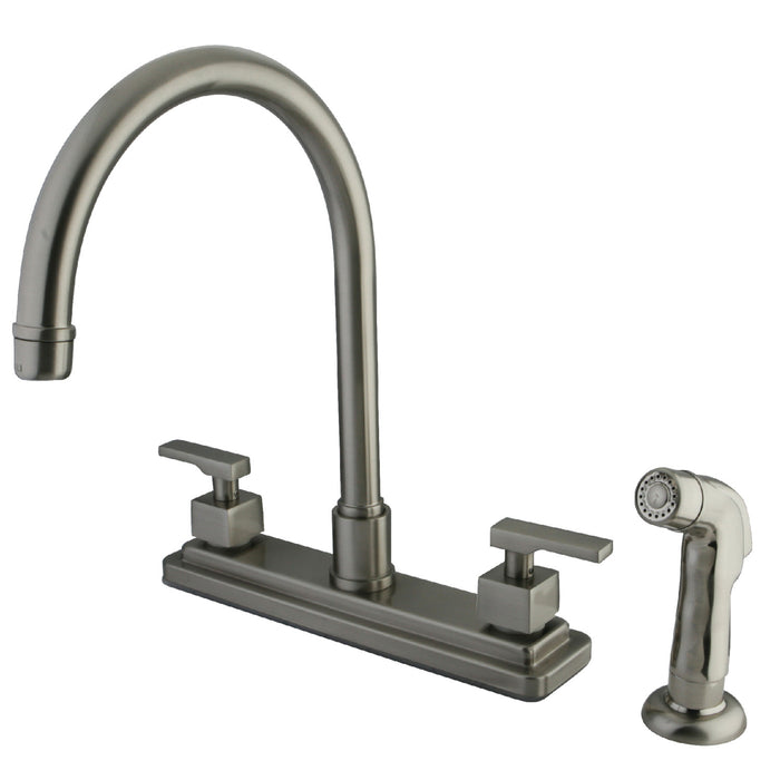 Executive KS8798QLL Two-Handle 4-Hole Deck Mount 8" Centerset Kitchen Faucet with Side Sprayer, Brushed Nickel