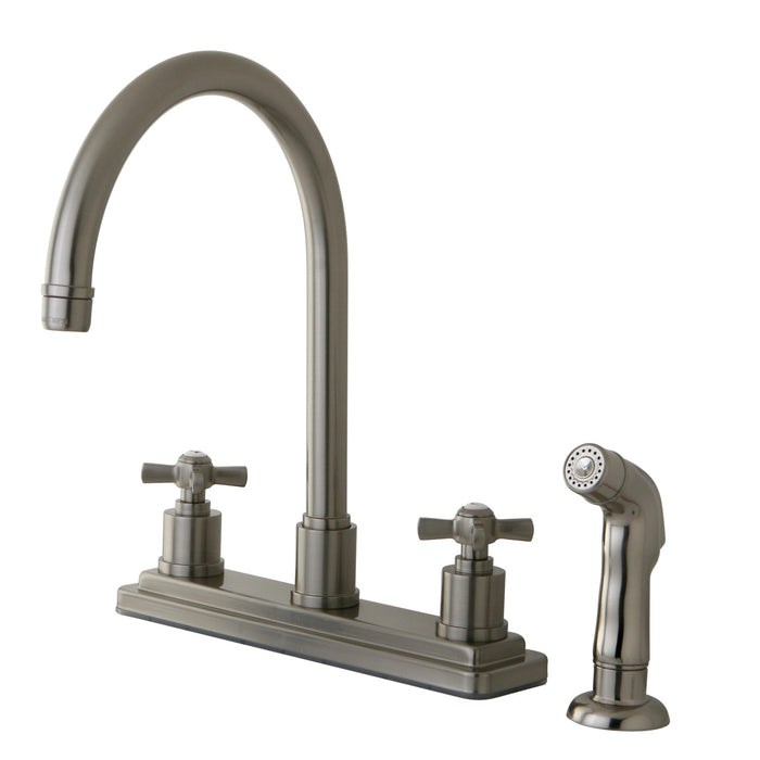 Millennium KS8798ZX Two-Handle 4-Hole Deck Mount 8" Centerset Kitchen Faucet with Side Sprayer, Brushed Nickel