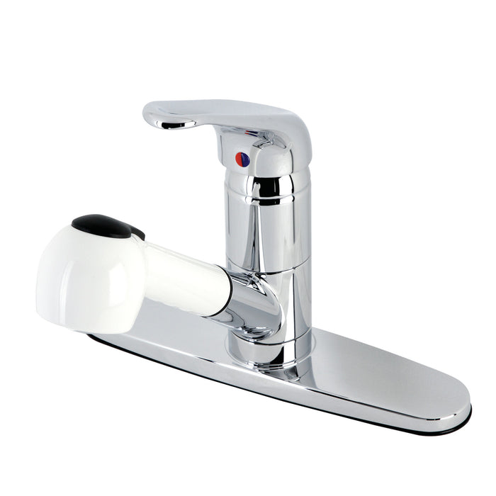 KS887CW Single-Handle 1-or-3 Hole Deck Mount Pull-Out Sprayer Kitchen Faucet, Polished Chrome/White