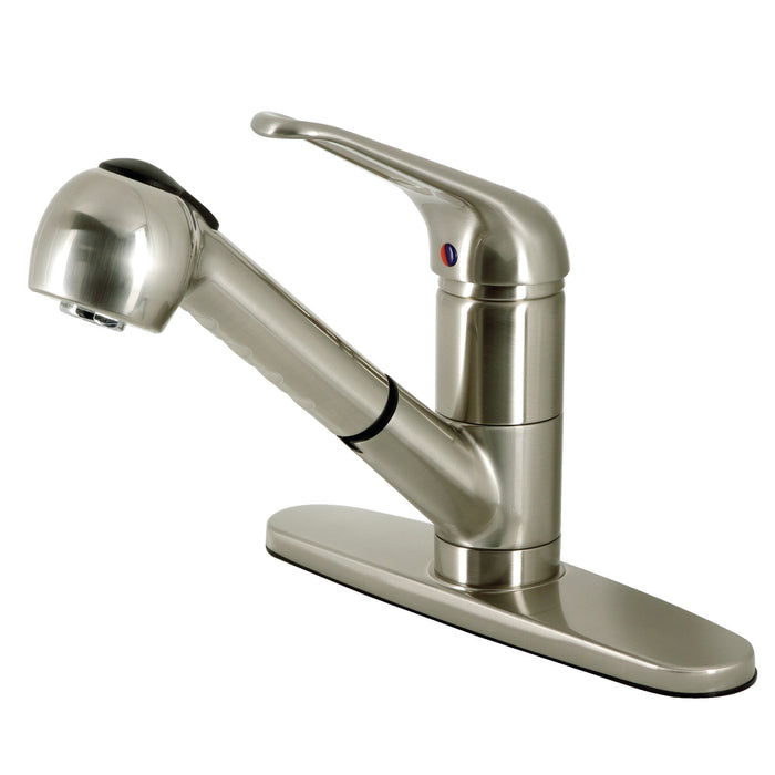 KS888SN Single-Handle 1-or-3 Hole Deck Mount Pull-Out Sprayer Kitchen Faucet, Brushed Nickel