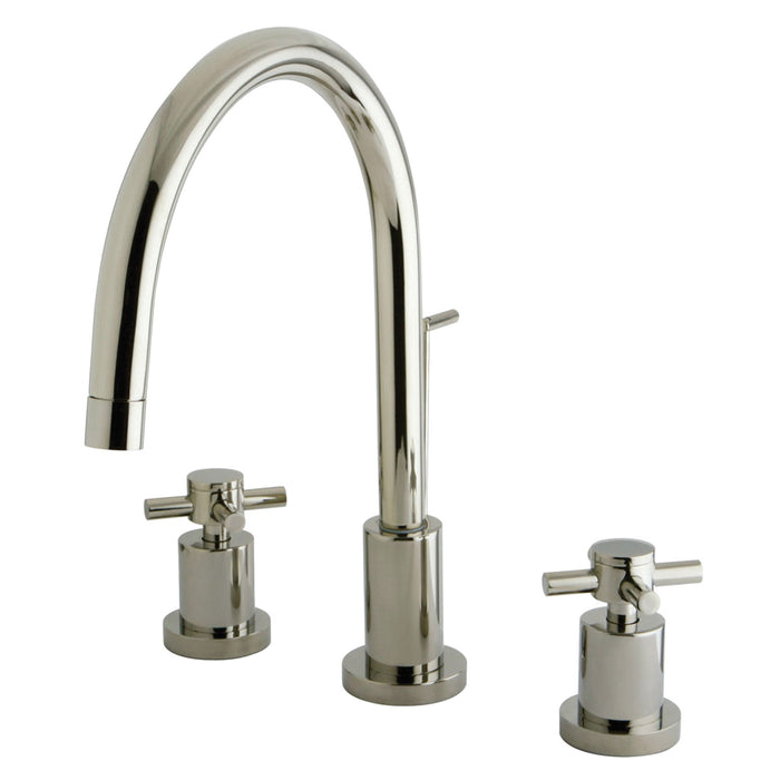 Concord KS8926DX Two-Handle 3-Hole Deck Mount Widespread Bathroom Faucet with Brass Pop-Up, Polished Nickel