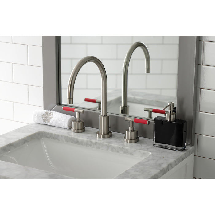 Kaiser KS8928CKL Two-Handle Deck Mount Widespread Bathroom Faucet with Brass Pop-Up, Brushed Nickel