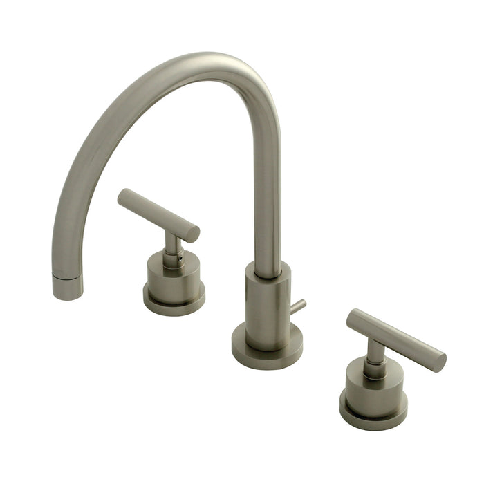 Manhattan KS8928CML Two-Handle 3-Hole Deck Mount Widespread Bathroom Faucet with Brass Pop-Up, Brushed Nickel