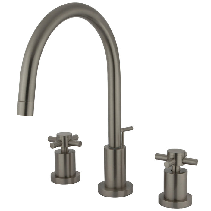 Concord KS8928DX Two-Handle 3-Hole Deck Mount Widespread Bathroom Faucet with Brass Pop-Up, Brushed Nickel