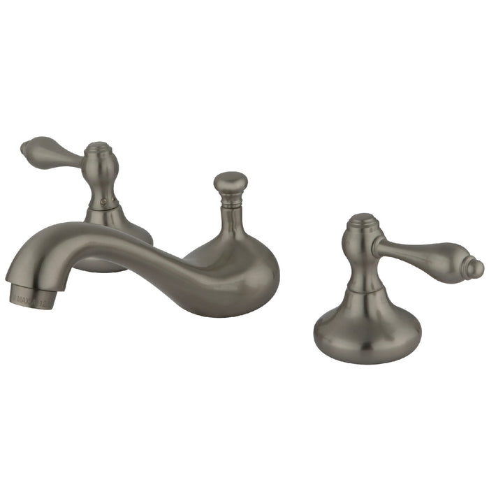 KS948AL Two-Handle 3-Hole Deck Mount Widespread Bathroom Faucet with Plastic Pop-Up, Brushed Nickel