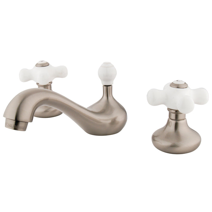 KS948CX Two-Handle 3-Hole Deck Mount Widespread Bathroom Faucet with Plastic Pop-Up, Brushed Nickel