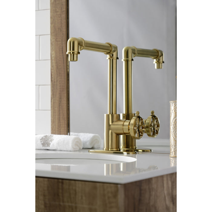 Belknap KSD144RXBB Single-Handle 1-Hole Deck Mount Bathroom Faucet with Push Pop-Up, Brushed Brass
