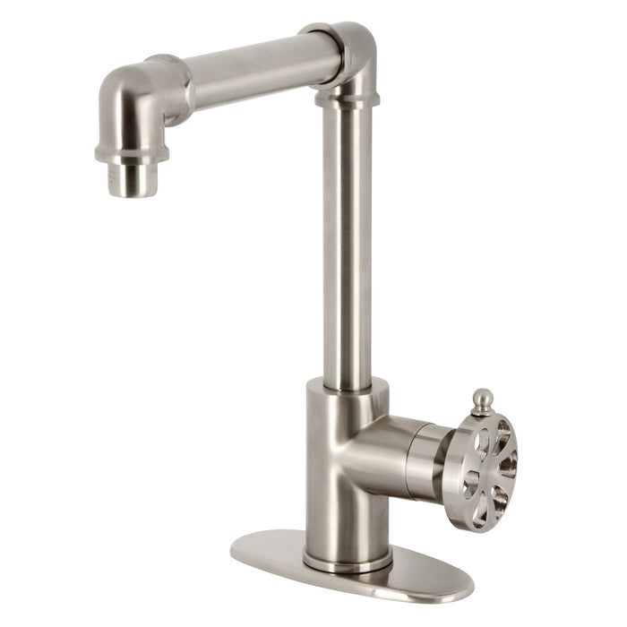 Kingston Sona KSD144RXBN - Belknap One-Handle 1-Hole Bathroom Faucet with Deck Plate and Push Pop-Up Drain, Brushed Nickel