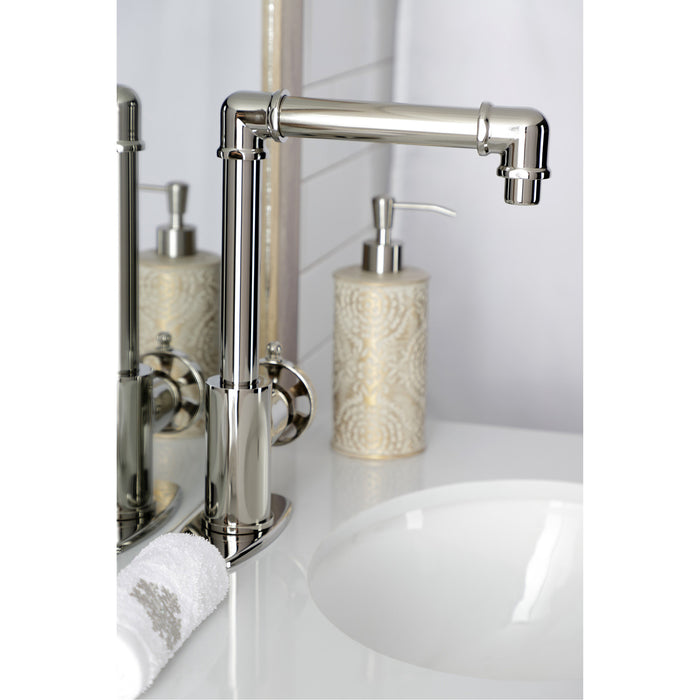 Kingston Sona KSD144RXPN - Belknap One-Handle 1-Hole Bathroom Faucet with Deck Plate and Push Pop-Up Drain, Polished Nickel