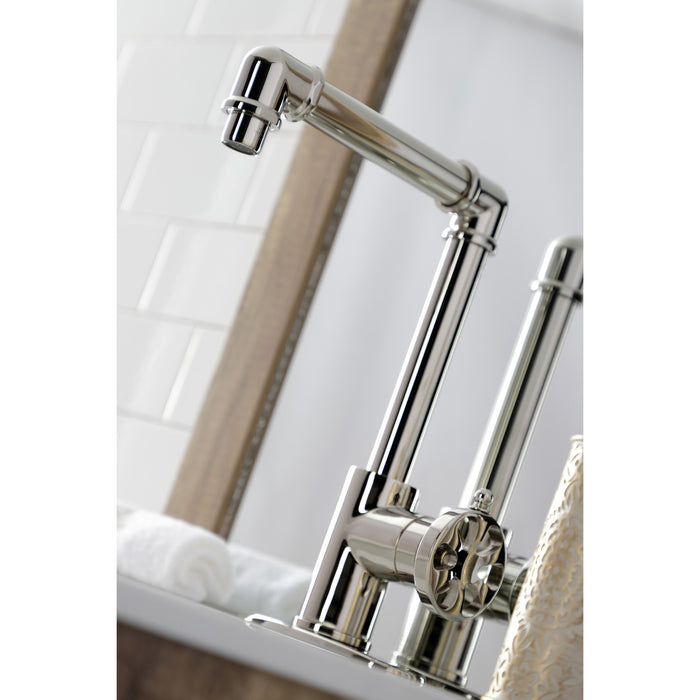 Kingston Sona KSD144RXPN - Belknap One-Handle 1-Hole Bathroom Faucet with Deck Plate and Push Pop-Up Drain, Polished Nickel