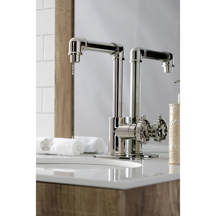 Kingston Sona KSD144RXPN - Belknap One-Handle 1-Hole Bathroom Faucet with Deck Plate and Push Pop-Up Drain, Polished Nickel