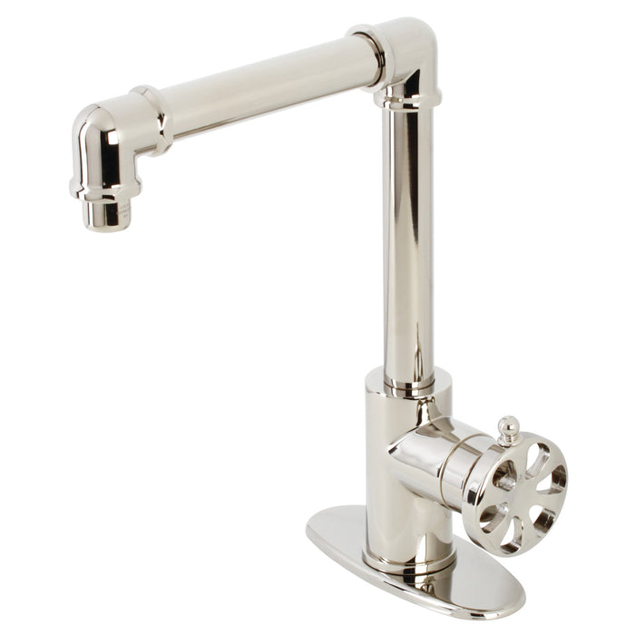 Kingston Sona KSD144RXPN - Belknap One-Handle 1-Hole Bathroom Faucet with Deck Plate and Push Pop-Up Drain, Polished Nickel