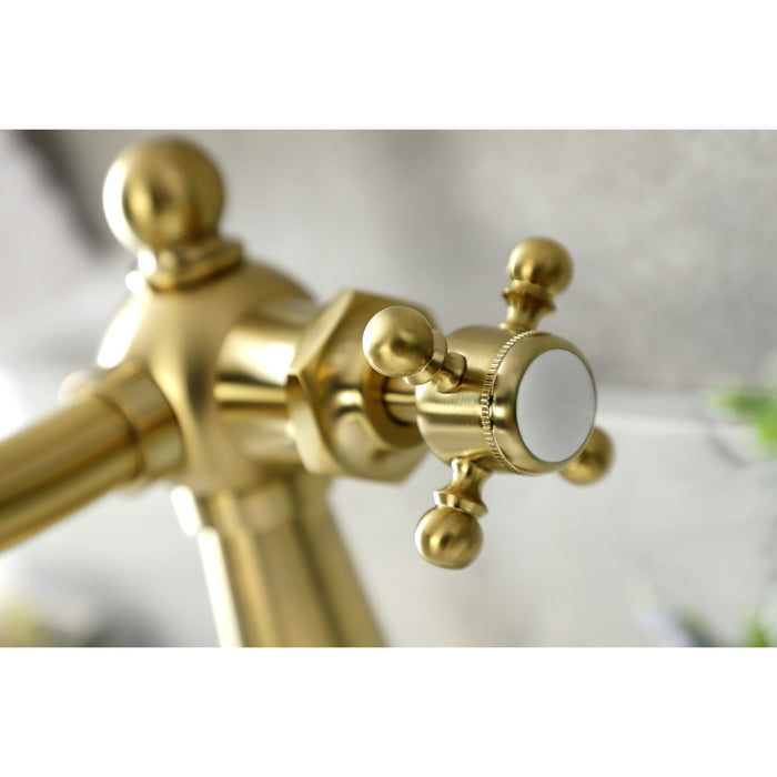Kingston Heirloom KSD154BXBB - Nautical One-Handle 1-Hole Bathroom Faucet with Deck Plate and Push Pop-Up Drain, Brushed Brass
