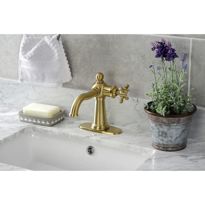 Kingston Heirloom KSD154BXBB - Nautical One-Handle 1-Hole Bathroom Faucet with Deck Plate and Push Pop-Up Drain, Brushed Brass
