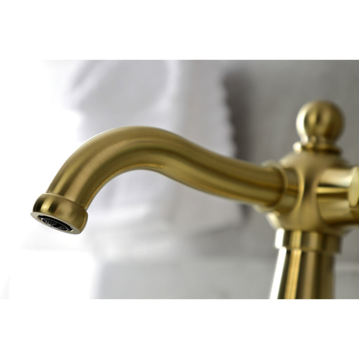 Kingston Heirloom KSD154BXBB - Nautical One-Handle 1-Hole Bathroom Faucet with Deck Plate and Push Pop-Up Drain, Brushed Brass