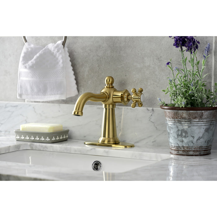 Kingston Heirloom KSD154BXBB - Nautical One-Handle 1-Hole Bathroom Faucet with Deck Plate and Push Pop-Up Drain, Brushed Brass