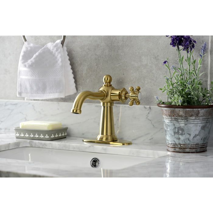 Nautical KSD154BXBB Single-Handle 1-Hole Deck Mount Bathroom Faucet with Push Pop-Up and Deck Plate, Brushed Brass