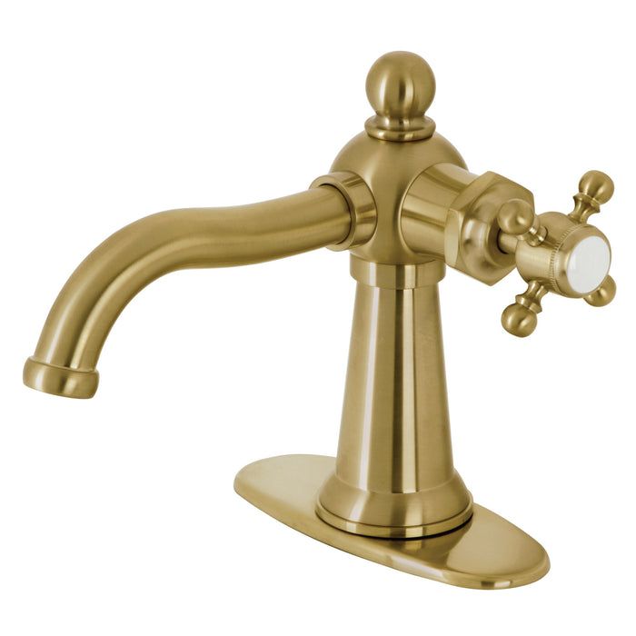 Kingston Heirloom KSD154BXBB - Nautical One-Handle 1-Hole Bathroom Faucet with Deck Plate and Push Pop-Up Drain, Brushed Brass