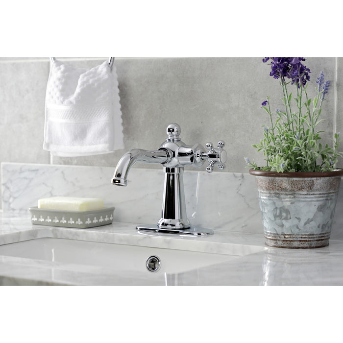 Kingston Heirloom KSD154BXCP - Nautical One-Handle 1-Hole Bathroom Faucet with Deck Plate and Push Pop-Up Drain, Polished Chrome