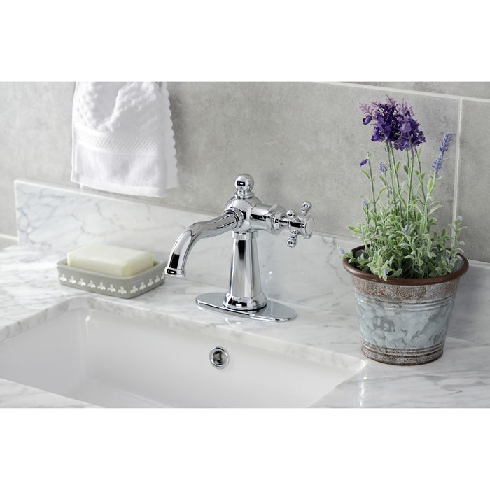 Kingston Heirloom KSD154BXCP - Nautical One-Handle 1-Hole Bathroom Faucet with Deck Plate and Push Pop-Up Drain, Polished Chrome