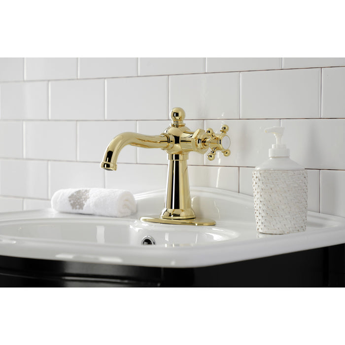 Kingston Heirloom KSD154BXPB - Nautical One-Handle 1-Hole Bathroom Faucet with Deck Plate and Push Pop-Up Drain, Polished Brass