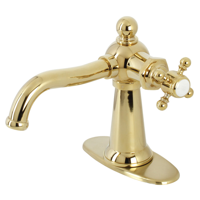 Kingston Heirloom KSD154BXPB - Nautical One-Handle 1-Hole Bathroom Faucet with Deck Plate and Push Pop-Up Drain, Polished Brass
