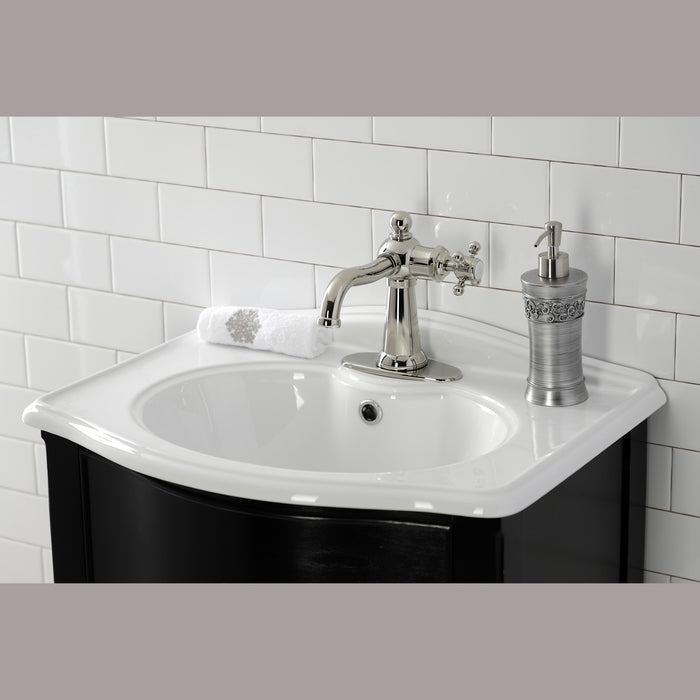 Kingston Heirloom KSD154BXPN - Nautical One-Handle 1-Hole Bathroom Faucet with Deck Plate and Push Pop-Up Drain, Polished Nickel