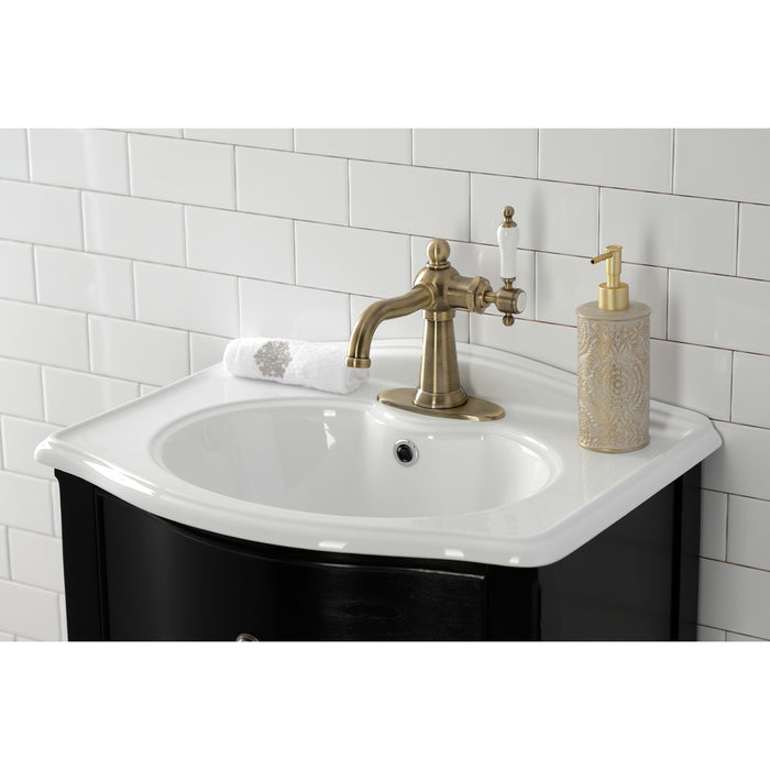 Nautical KSD154KLAB Single-Handle 1-Hole Deck Mount Bathroom Faucet with Push Pop-Up and Deck Plate, Antique Brass