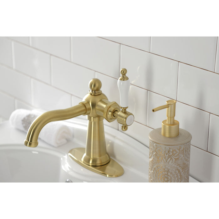 Nautical KSD154KLBB Single-Handle 1-Hole Deck Mount Bathroom Faucet with Push Pop-Up and Deck Plate, Brushed Brass