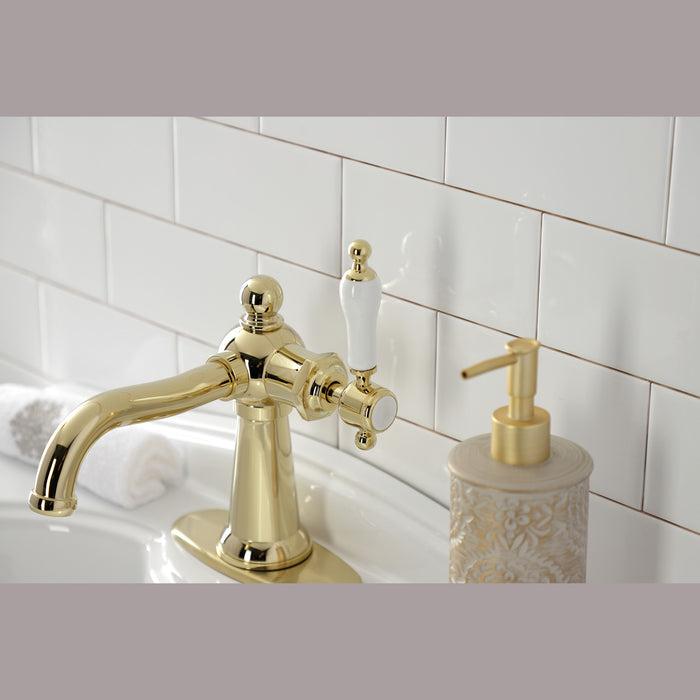 Nautical KSD154KLPB Single-Handle 1-Hole Deck Mount Bathroom Faucet with Push Pop-Up and Deck Plate, Polished Brass