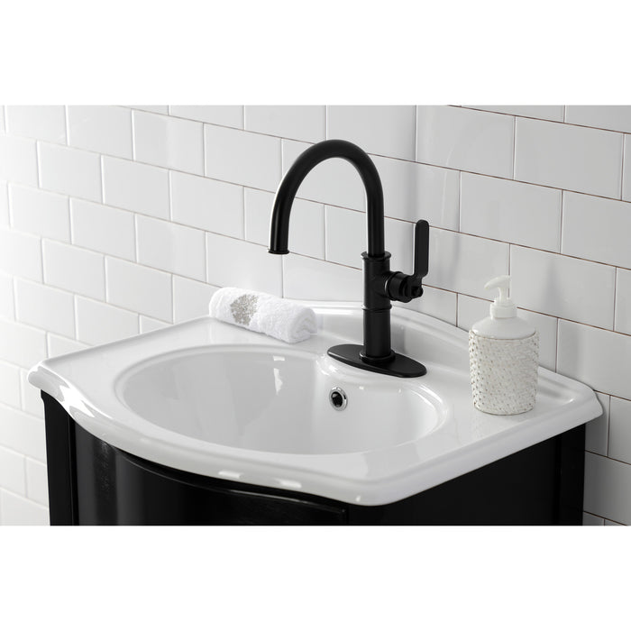 Whitaker KSD2230KL Single-Handle 1-Hole Deck Mount Bathroom Faucet with Push Pop-Up and Deck Plate, Matte Black