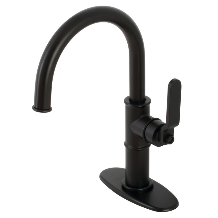 Whitaker KSD2230KL Single-Handle 1-Hole Deck Mount Bathroom Faucet with Push Pop-Up and Deck Plate, Matte Black