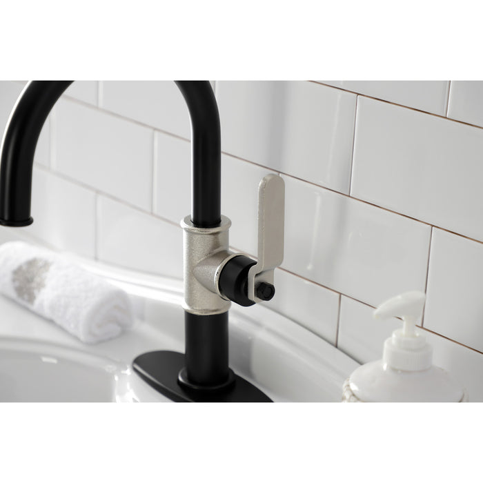 Whitaker KSD2236KL Single-Handle 1-Hole Deck Mount Bathroom Faucet with Push Pop-Up and Deck Plate, Matte Black/Polished Nickel