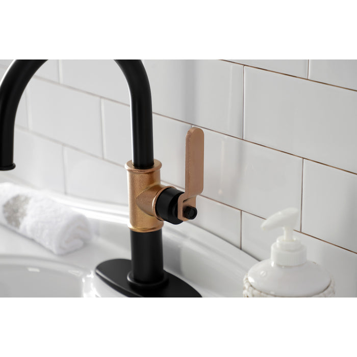 Whitaker KSD2237KL Single-Handle 1-Hole Deck Mount Bathroom Faucet with Push Pop-Up and Deck Plate, Matte Black/Rose Gold