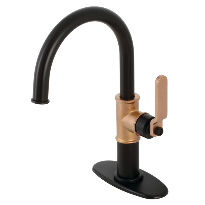 Whitaker KSD2237KL Single-Handle 1-Hole Deck Mount Bathroom Faucet with Push Pop-Up and Deck Plate, Matte Black/Rose Gold