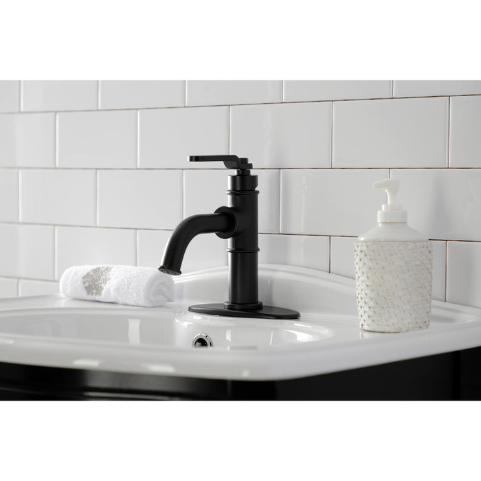 Whitaker KSD2820KL Single-Handle 1-Hole Deck Mount Bathroom Faucet with Push Pop-Up and Deck Plate, Matte Black