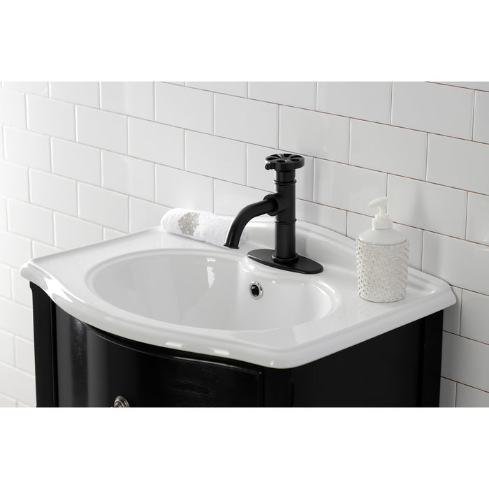 Belknap KSD2820RX Single-Handle 1-Hole Deck Mount Bathroom Faucet with Push Pop-Up and Deck Plate, Matte Black