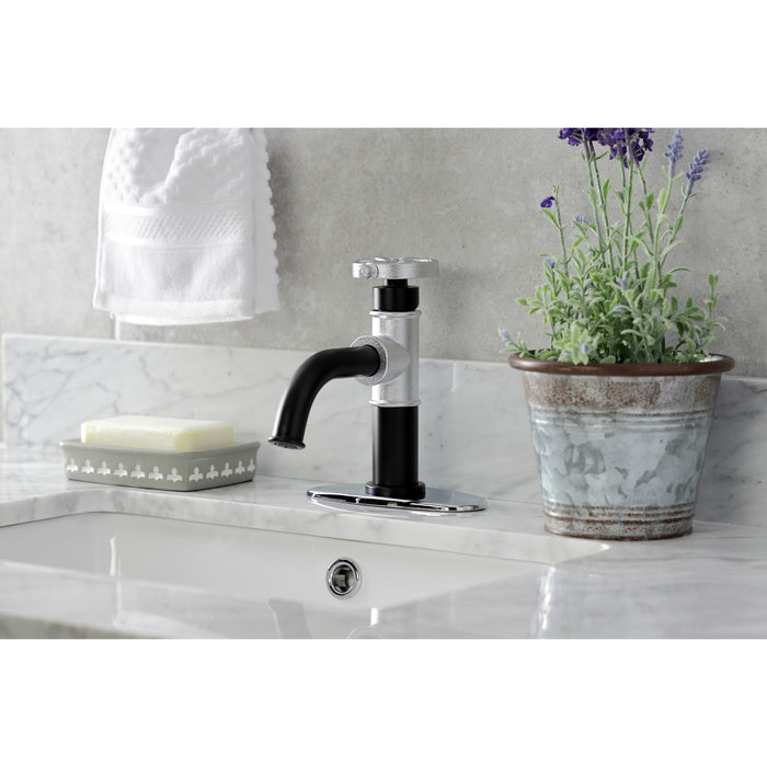 Belknap KSD2821RX Single-Handle 1-Hole Deck Mount Bathroom Faucet with Push Pop-Up and Deck Plate, Matte Black/Polished Chrome