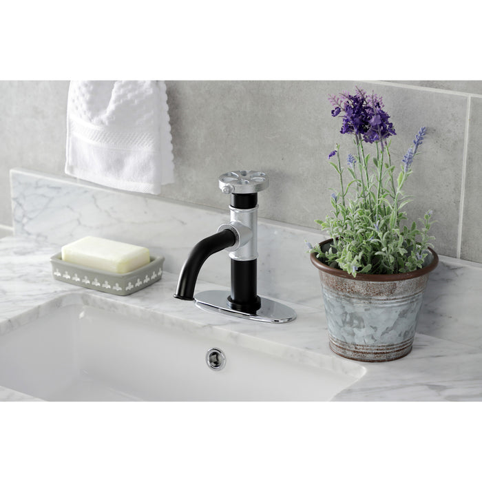 Belknap KSD2821RX Single-Handle 1-Hole Deck Mount Bathroom Faucet with Push Pop-Up and Deck Plate, Matte Black/Polished Chrome