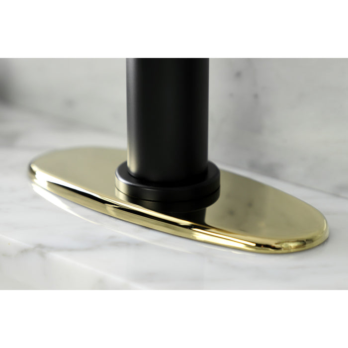 Whitaker KSD2822KL Single-Handle 1-Hole Deck Mount Bathroom Faucet with Push Pop-Up and Deck Plate, Matte Black/Polished Brass