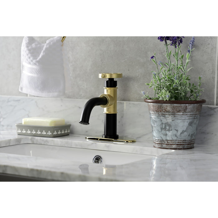 Belknap KSD2822RX Single-Handle 1-Hole Deck Mount Bathroom Faucet with Push Pop-Up and Deck Plate, Matte Black/Polished Brass