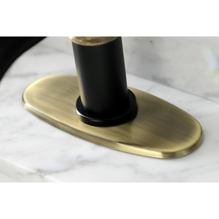 Belknap KSD2823RX Single-Handle 1-Hole Deck Mount Bathroom Faucet with Push Pop-Up and Deck Plate, Matte Black/Antique Brass