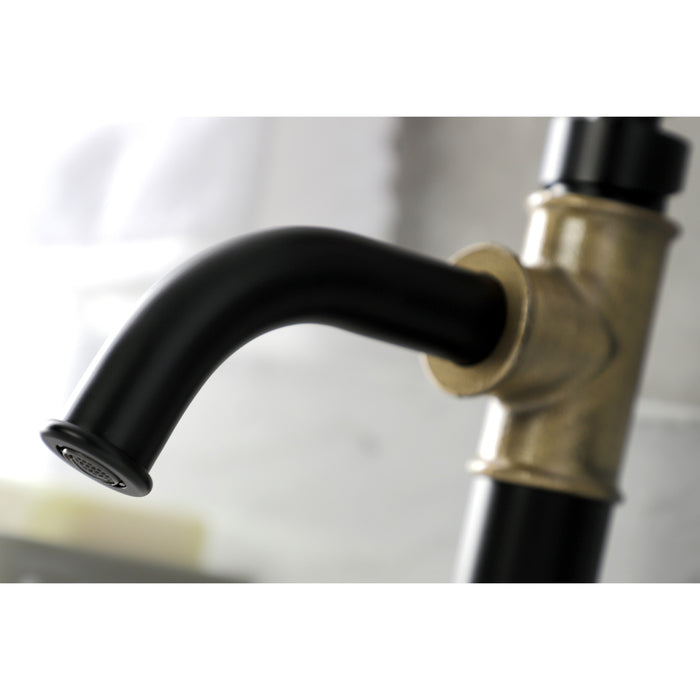 Belknap KSD2823RX Single-Handle 1-Hole Deck Mount Bathroom Faucet with Push Pop-Up and Deck Plate, Matte Black/Antique Brass