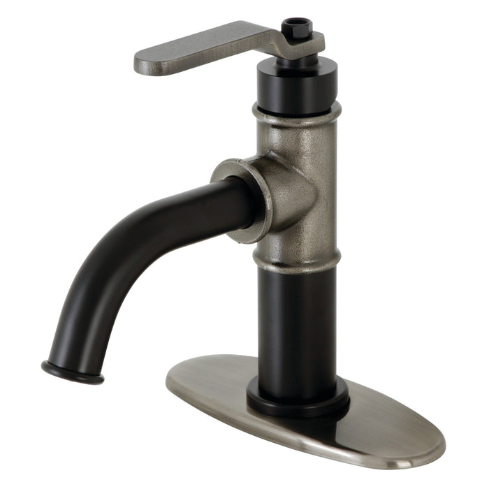 Whitaker KSD2824KL Single-Handle 1-Hole Deck Mount Bathroom Faucet with Push Pop-Up and Deck Plate, Matte Black/Black Stainless