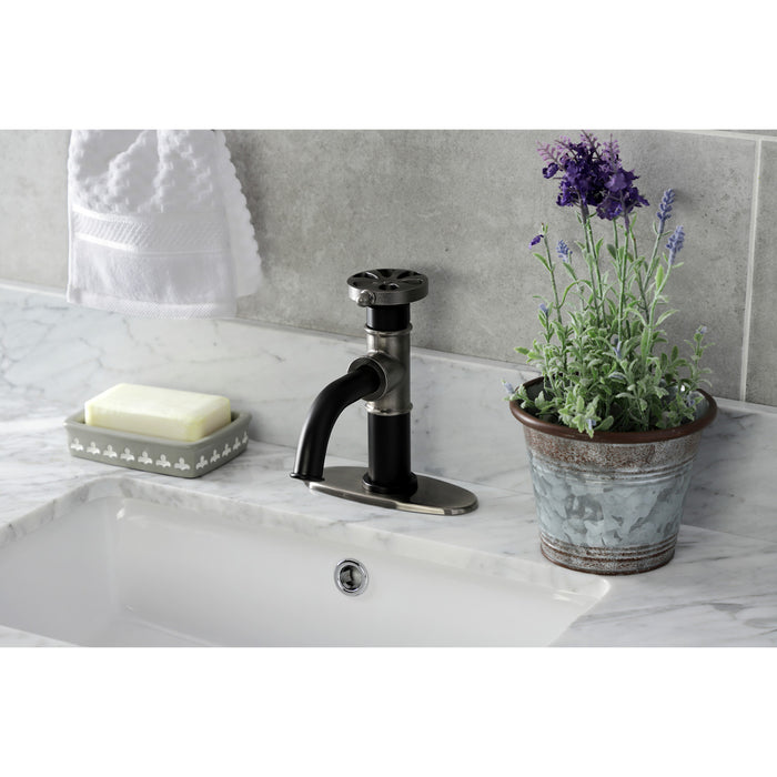 Belknap KSD2824RX Single-Handle 1-Hole Deck Mount Bathroom Faucet with Push Pop-Up and Deck Plate, Matte Black/Black Stainless