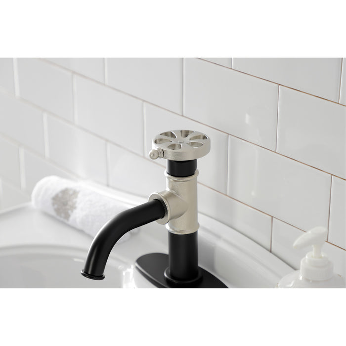 Belknap KSD2826RX Single-Handle 1-Hole Deck Mount Bathroom Faucet with Push Pop-Up and Deck Plate, Matte Black/Polished Nickel